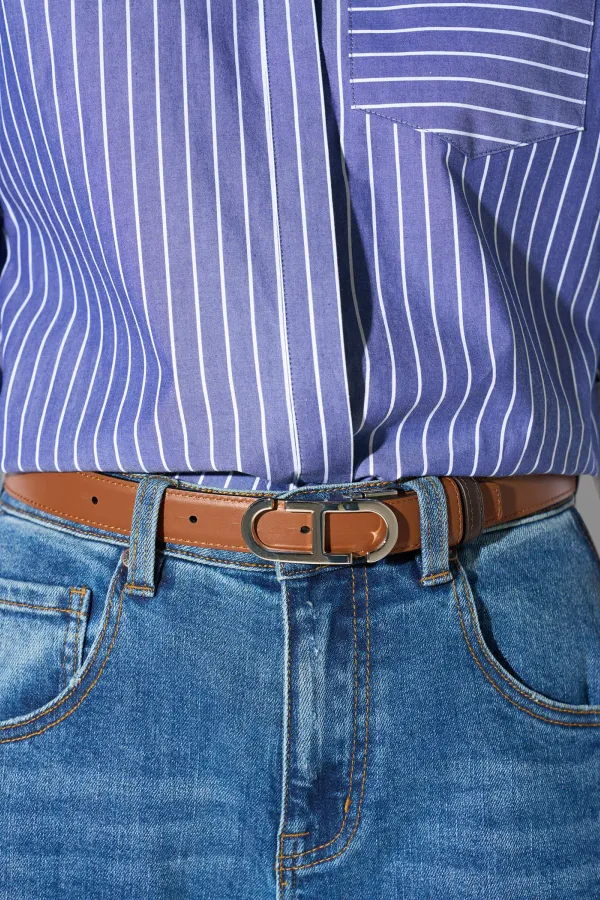 Leren Dames Riem Reversible Zilver Trophy Tabacco Bruin