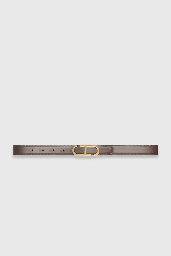 Leren Dames Riem Reversible Zwart Bruin Brass Trophy Buckle