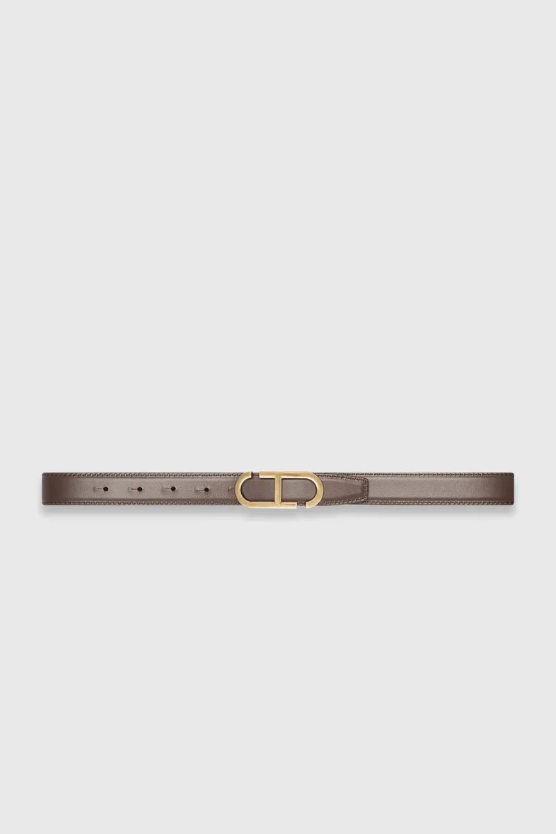 Leren Dames Riem Reversible Zwart Bruin Brass Trophy Buckle