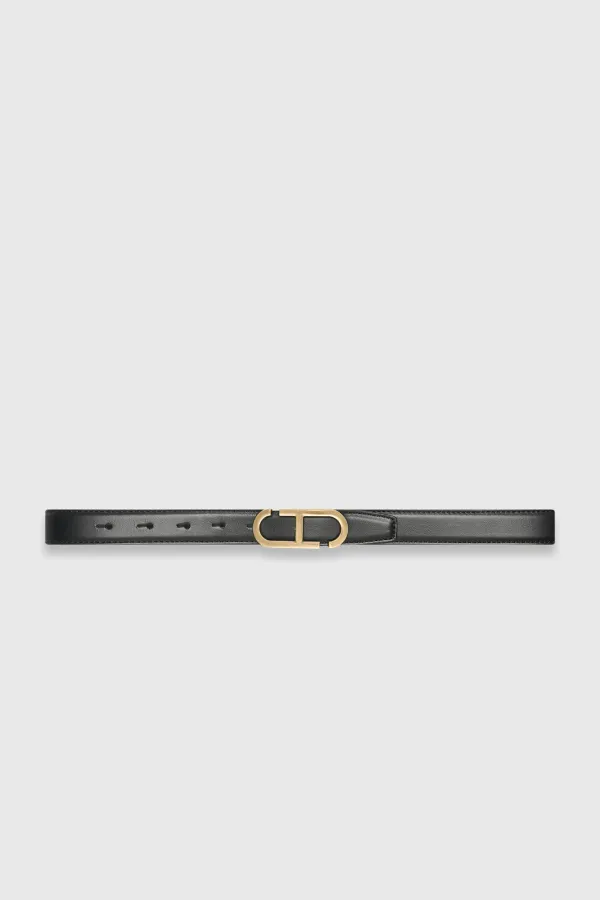 Leren Dames Riem Reversible Zwart Bruin Brass Trophy Buckle