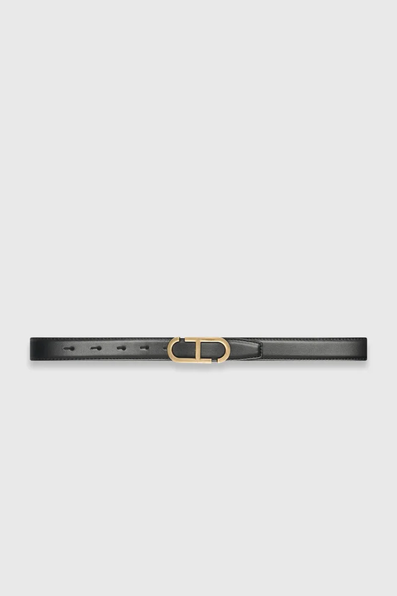 Leren Dames Riem Reversible Zwart Bruin Brass Trophy Buckle
