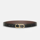 Leren Dames Riem Reversible Zwart Bruin Brass Trophy Buckle