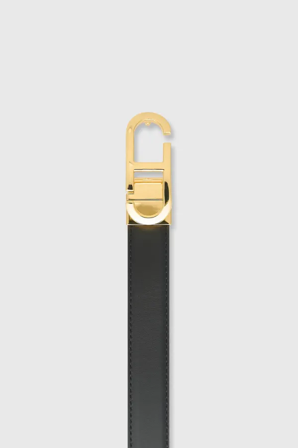 Leren Dames Riem Reversible Zwart Bruin Goud Trophy Buckle