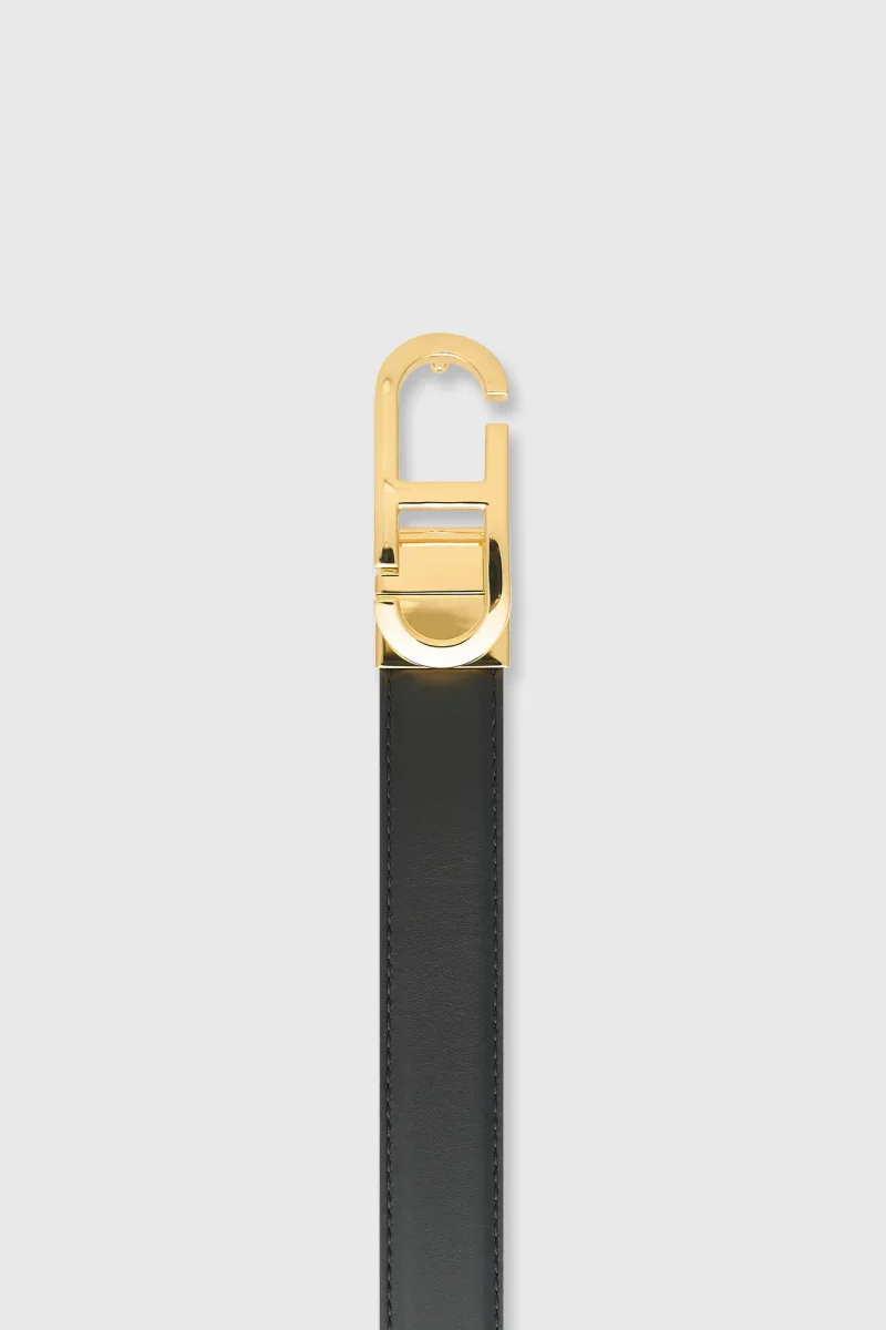 Leren Dames Riem Reversible Zwart Bruin Goud Trophy Buckle