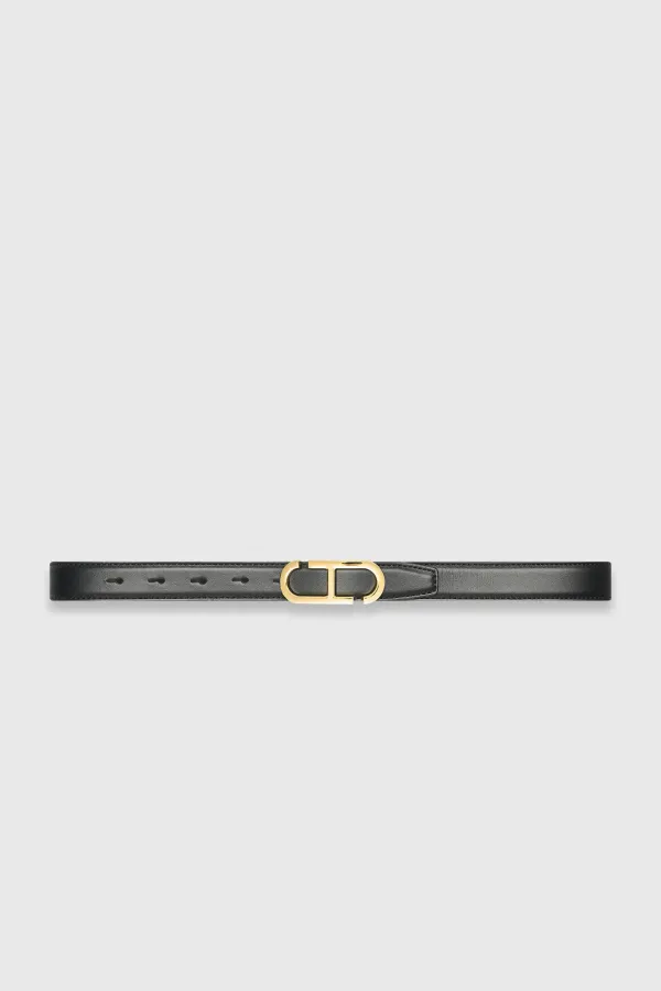 Leren Dames Riem Reversible Zwart Bruin Goud Trophy Buckle