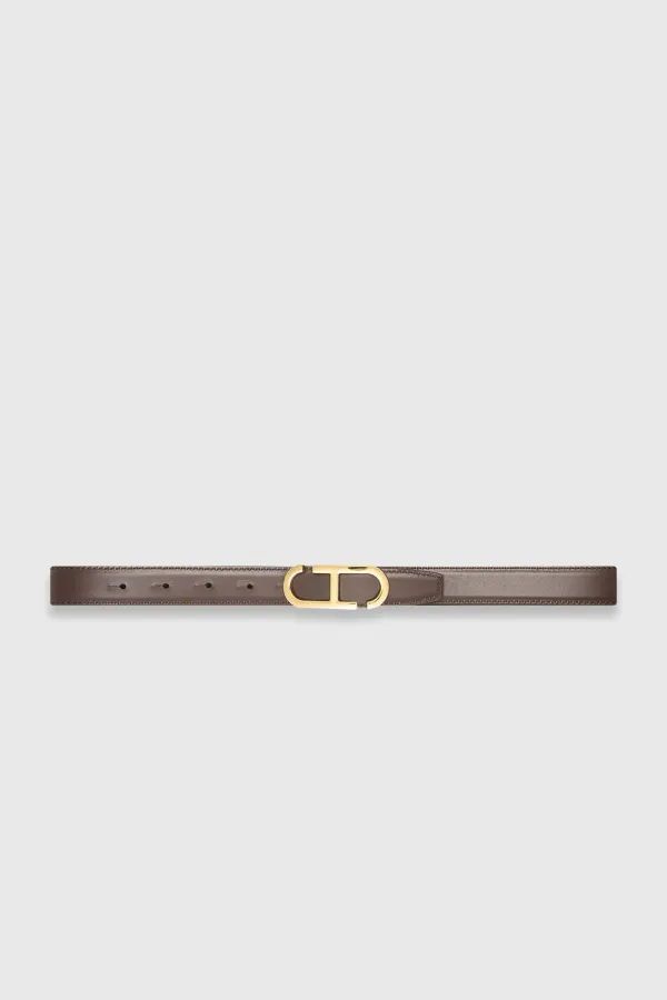 Leren Dames Riem Reversible Zwart Bruin Goud Trophy Buckle