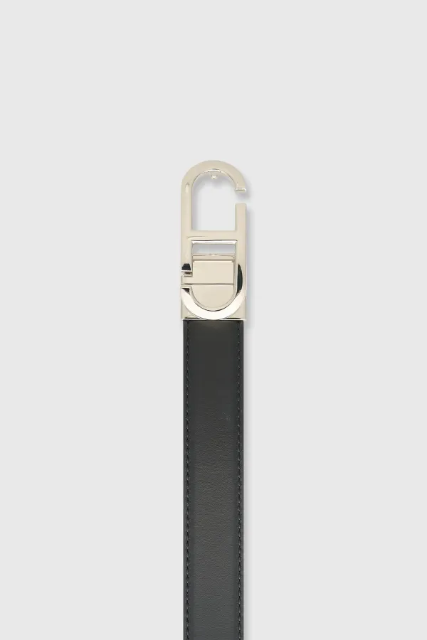 Leren Dames Riem Reversible Zwart Bruin Zilver Trophy Buckle