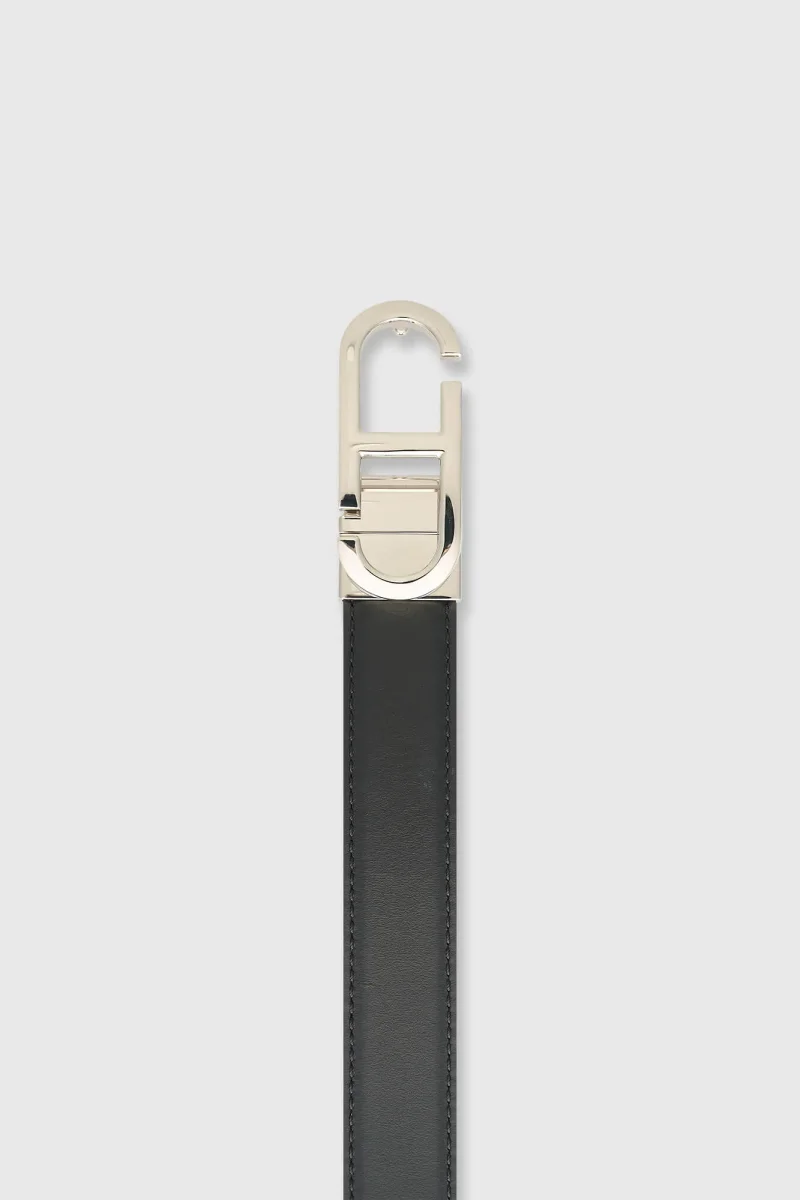 Leren Dames Riem Reversible Zwart Bruin Zilver Trophy Buckle