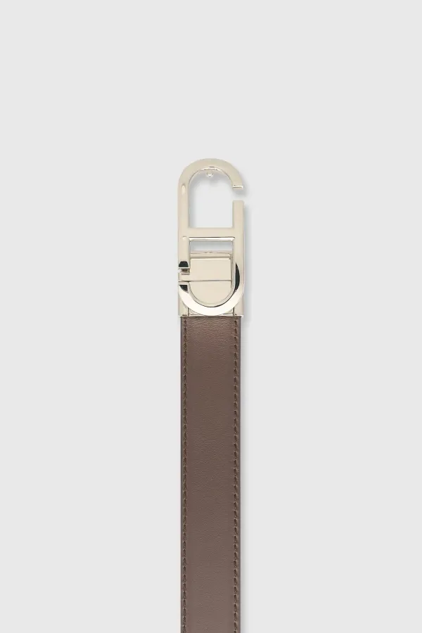 Leren Dames Riem Reversible Zwart Bruin Zilver Trophy Buckle