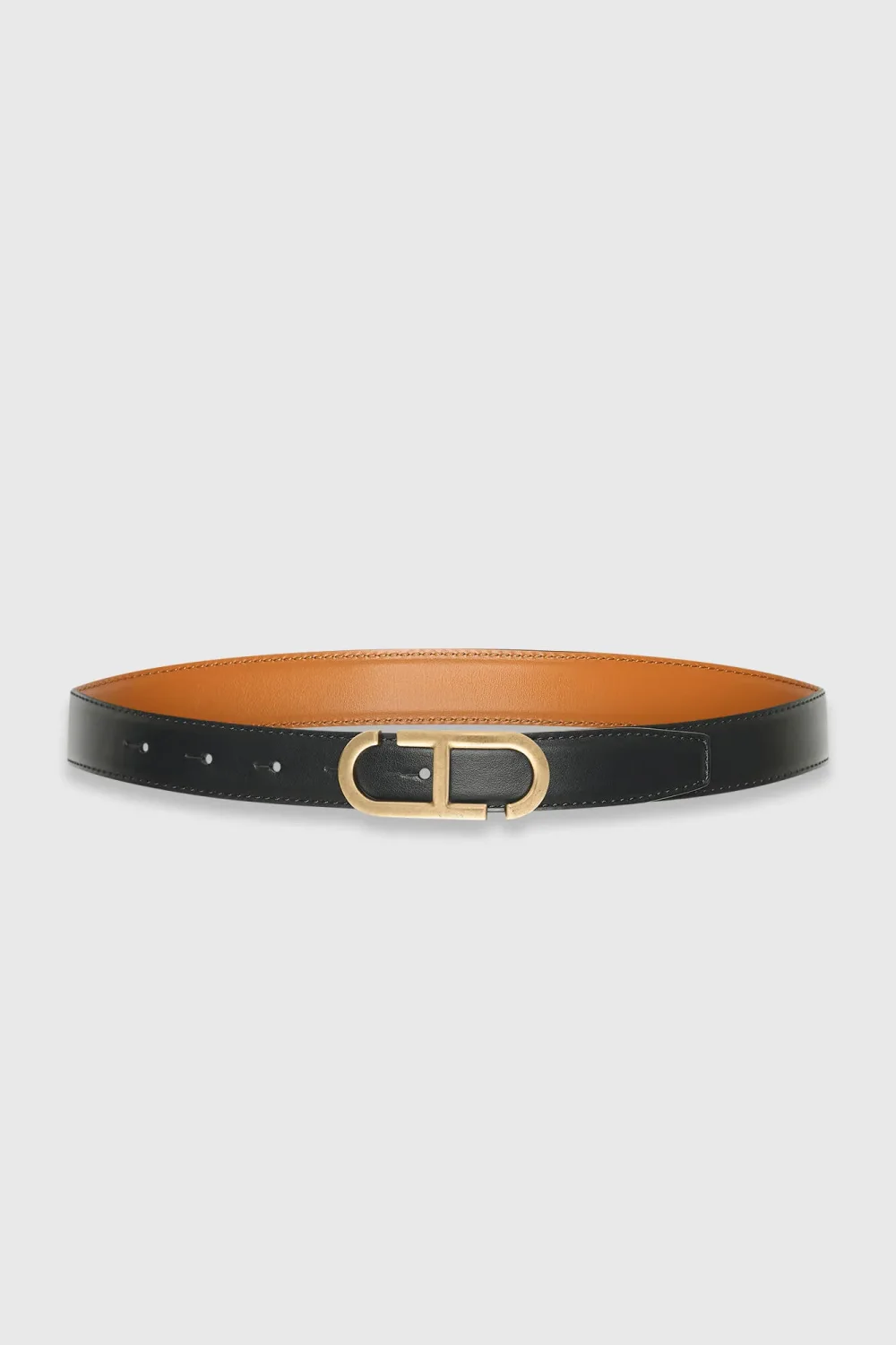 Leren Dames Riem Reversible Zwart Camel Brass Trophy Buckle