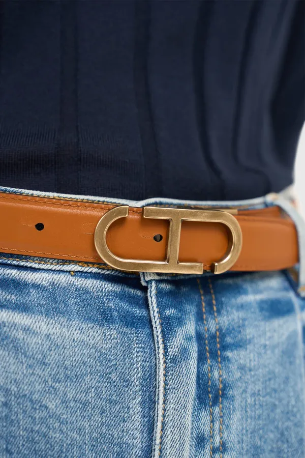 Leren Dames Riem Reversible Zwart Camel Brass Trophy Buckle