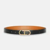Leren Dames Riem Reversible Zwart Camel Brass Trophy Buckle