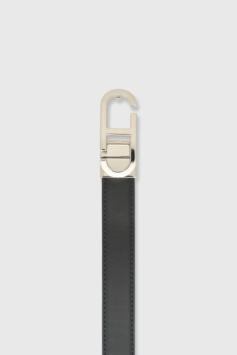 Leren Dames Riem Reversible Zwart Camel Zilver Trophy Buckle
