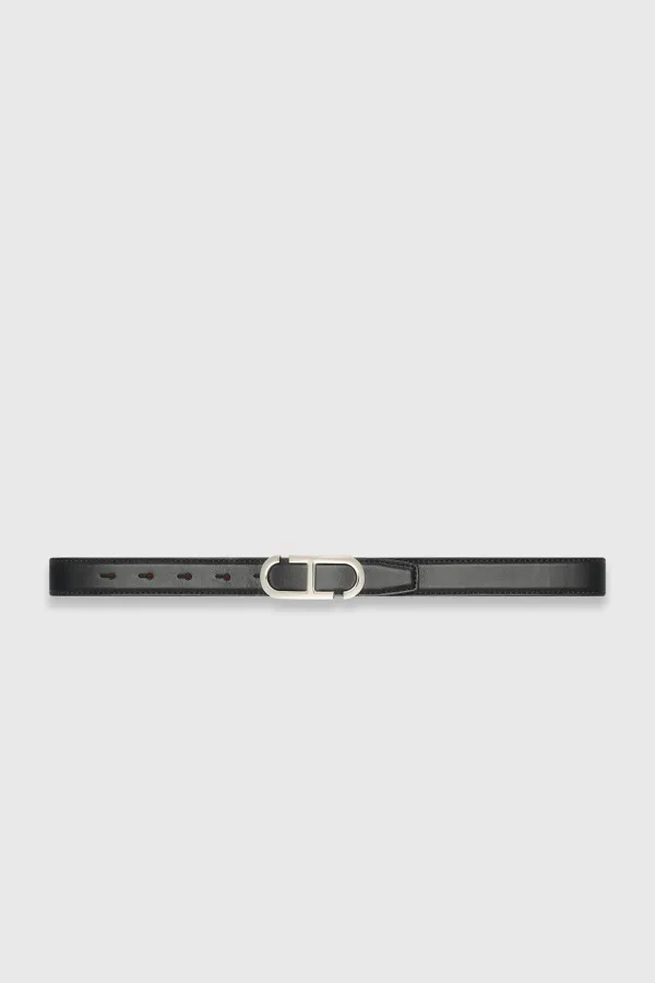 Leren Dames Riem Reversible Zwart Camel Zilver Trophy Buckle