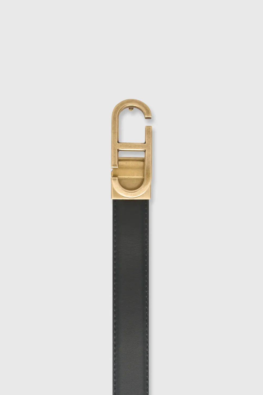 Leren Dames Riem Reversible Zwart Croco Brass Trophy Buckle