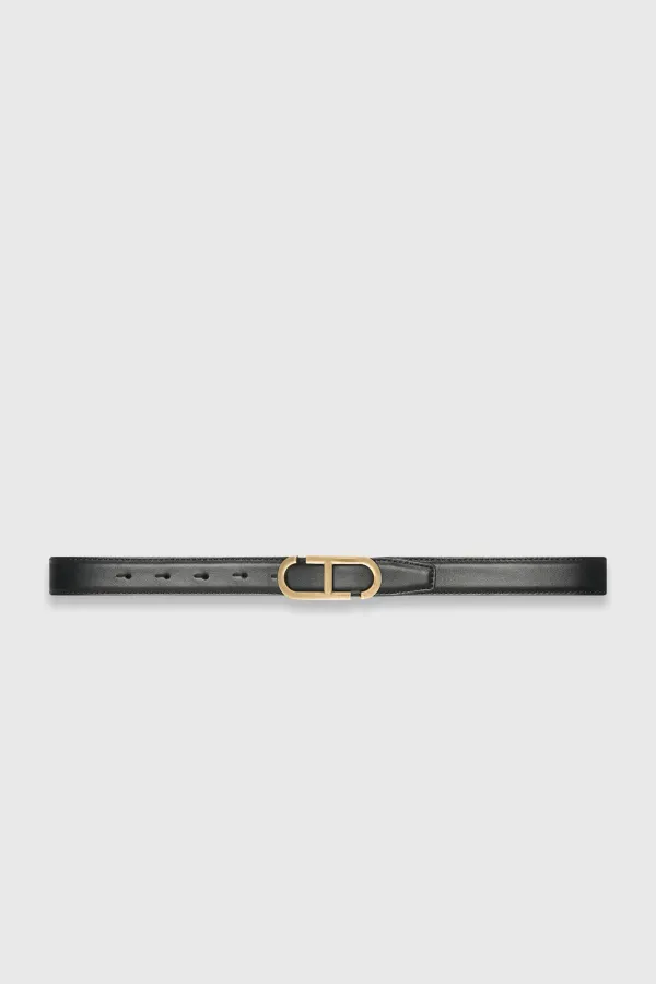 Leren Dames Riem Reversible Zwart Croco Brass Trophy Buckle