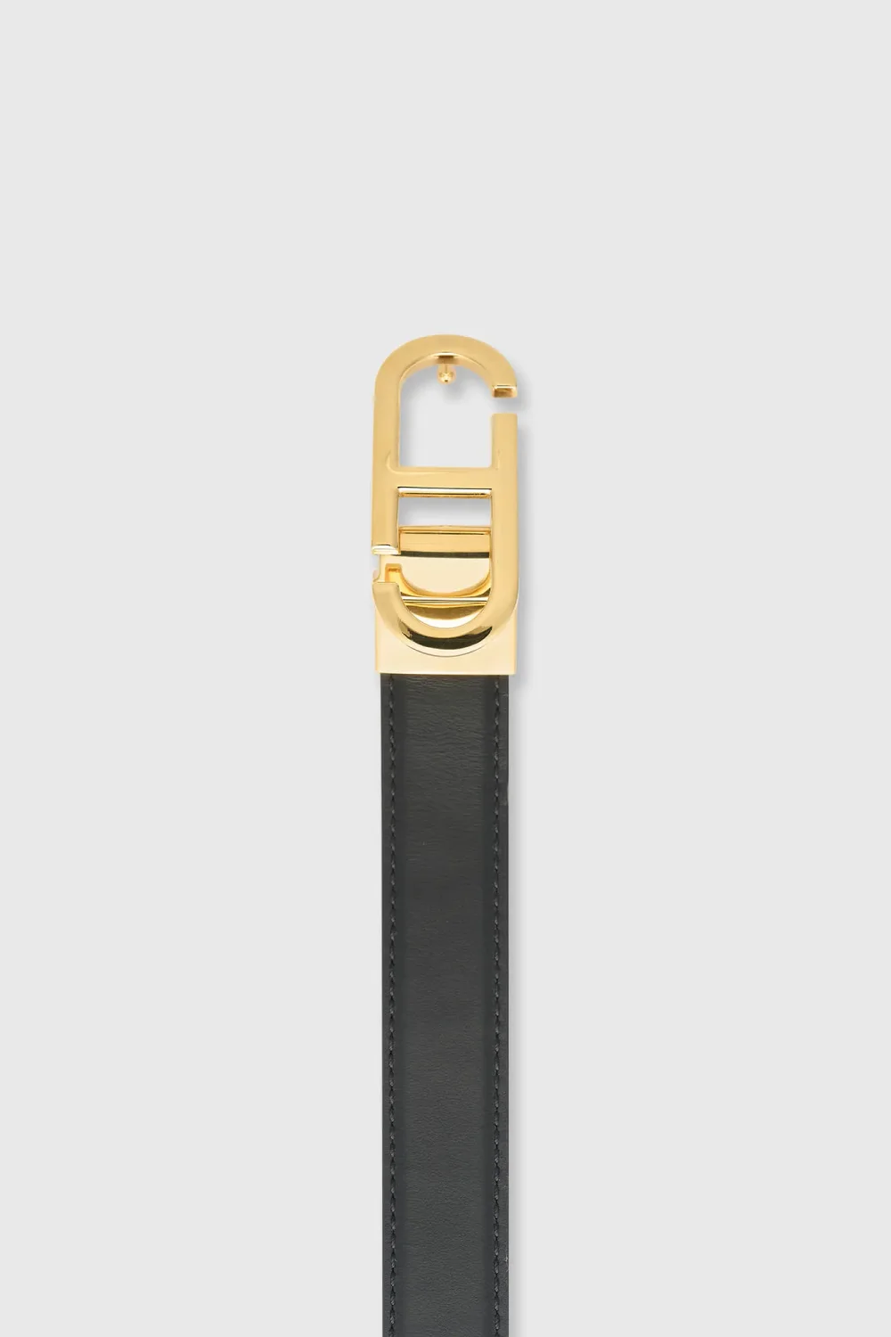 Leren Dames Riem Reversible Zwart Croco Goud Trophy Buckle
