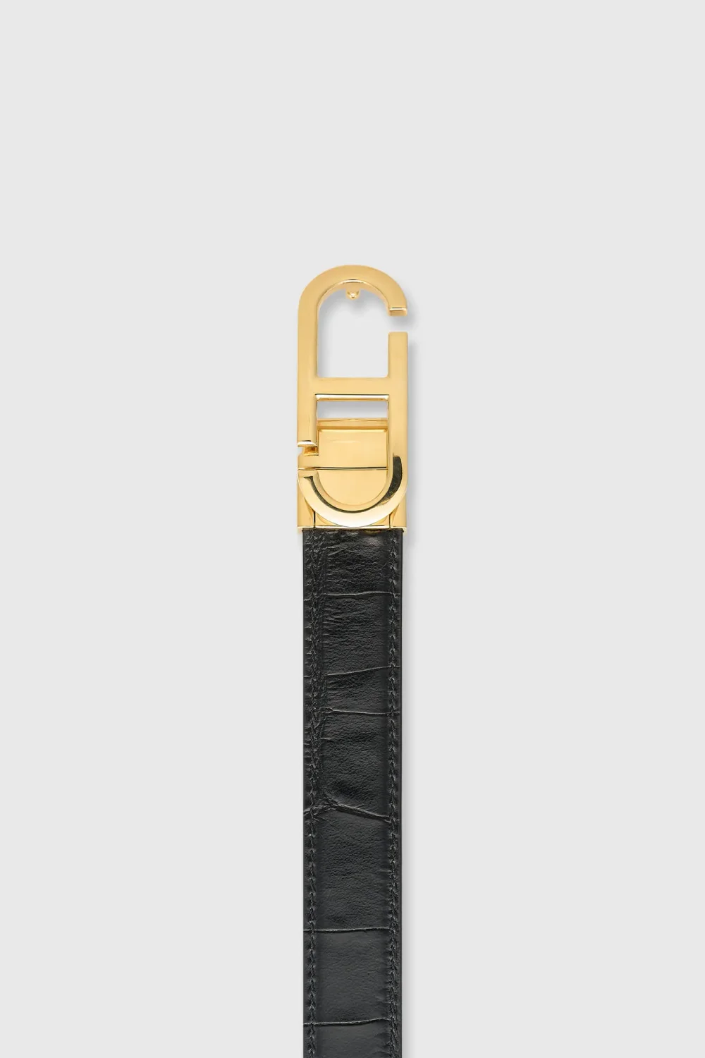 Leren Dames Riem Reversible Zwart Croco Goud Trophy Buckle