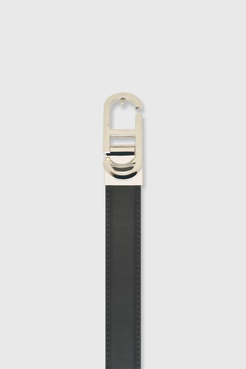 Leren Dames Riem Reversible Zwart Croco Zilver Trophy Buckle