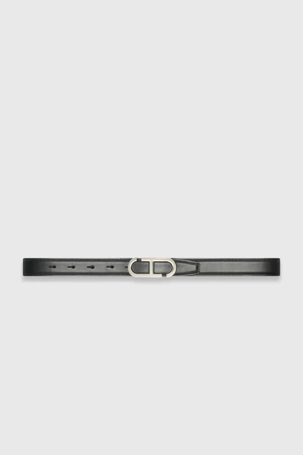 Leren Dames Riem Reversible Zwart Croco Zilver Trophy Buckle