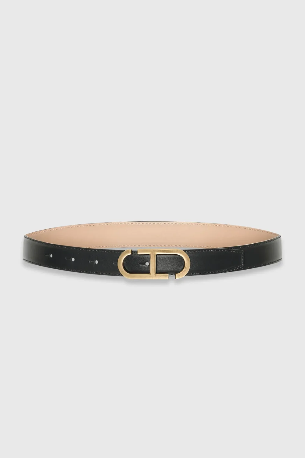 Leren Dames Riem Reversible Zwart Taupe Brass Trophy Buckle