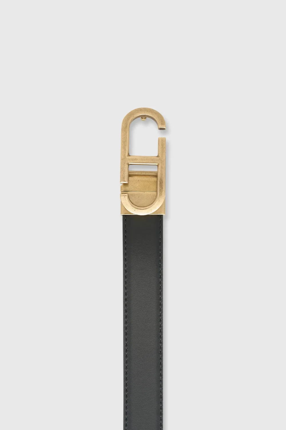 Leren Dames Riem Reversible Zwart Taupe Brass Trophy Buckle