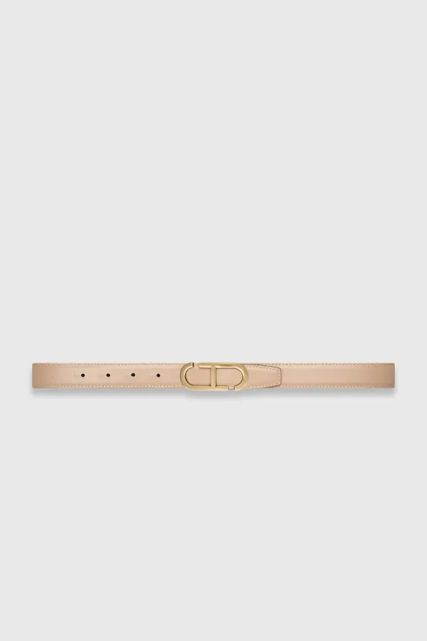 Leren Dames Riem Reversible Zwart Taupe Brass Trophy Buckle