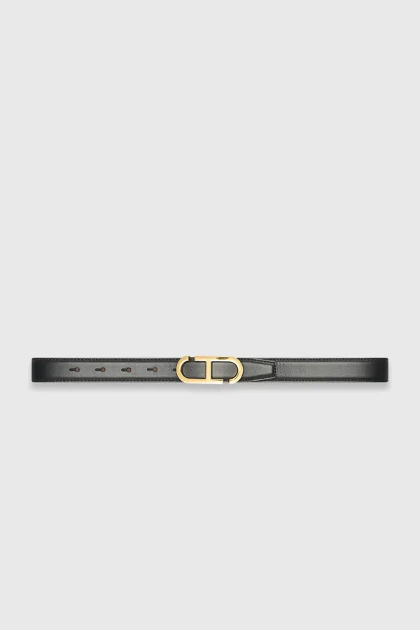 Leren Dames Riem Reversible Zwart Taupe Goud Trophy Buckle