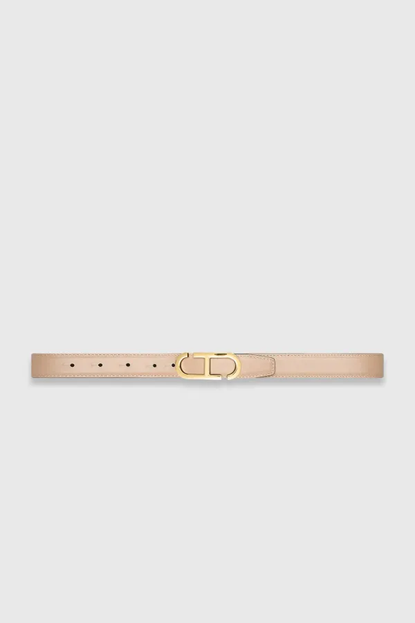 Leren Dames Riem Reversible Zwart Taupe Goud Trophy Buckle
