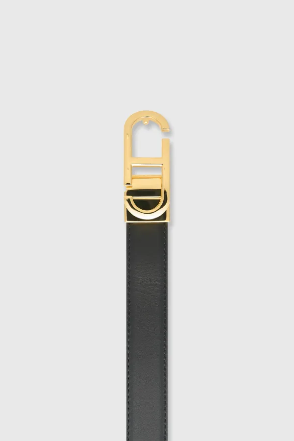 Leren Dames Riem Reversible Zwart Taupe Goud Trophy Buckle