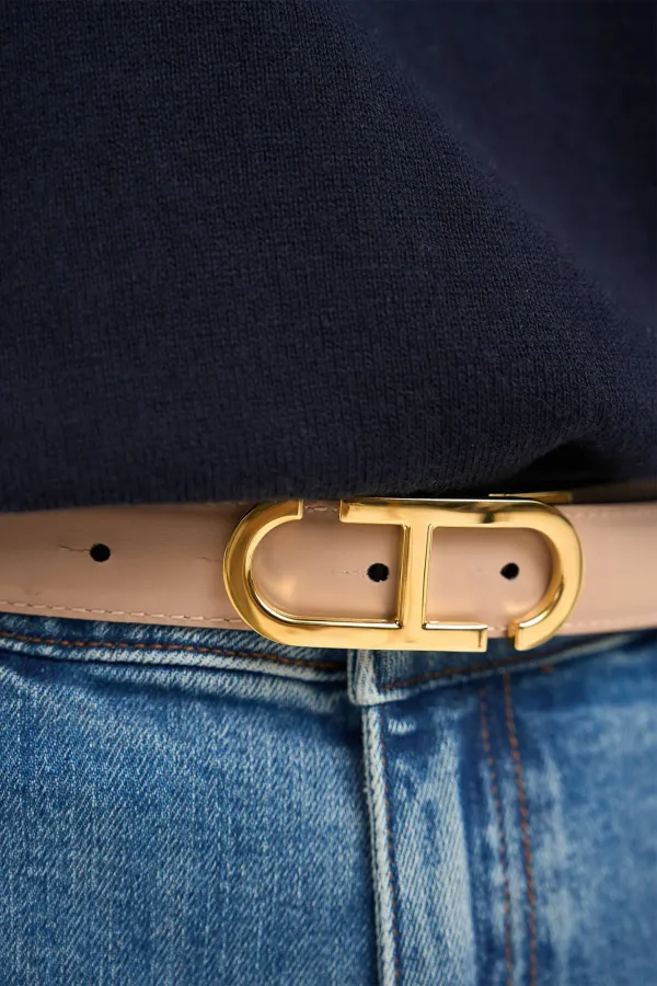 Leren Dames Riem Reversible Zwart Taupe Goud Trophy Buckle