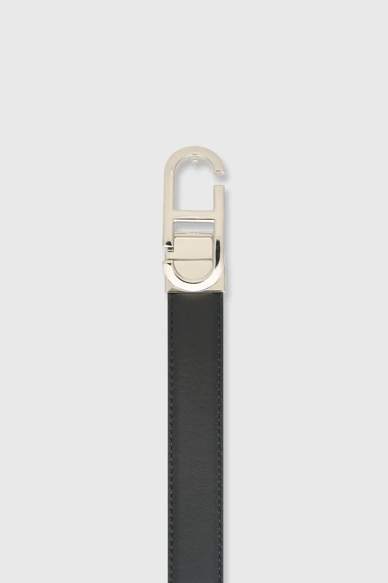 Leren Dames Riem Reversible Zwart Taupe Zilver Trophy Buckle