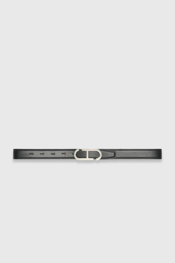 Leren Dames Riem Reversible Zwart Taupe Zilver Trophy Buckle