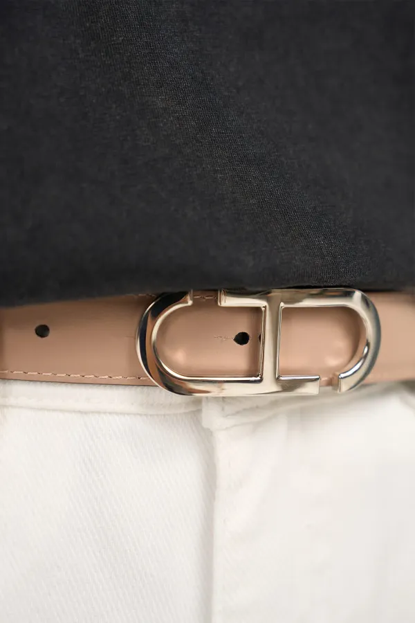 Leren Dames Riem Reversible Zwart Taupe Zilver Trophy Buckle