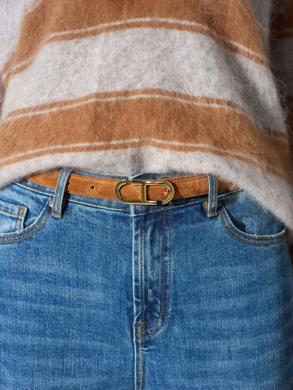 Leren Dames Riem Taupe Trophy Goud Suede