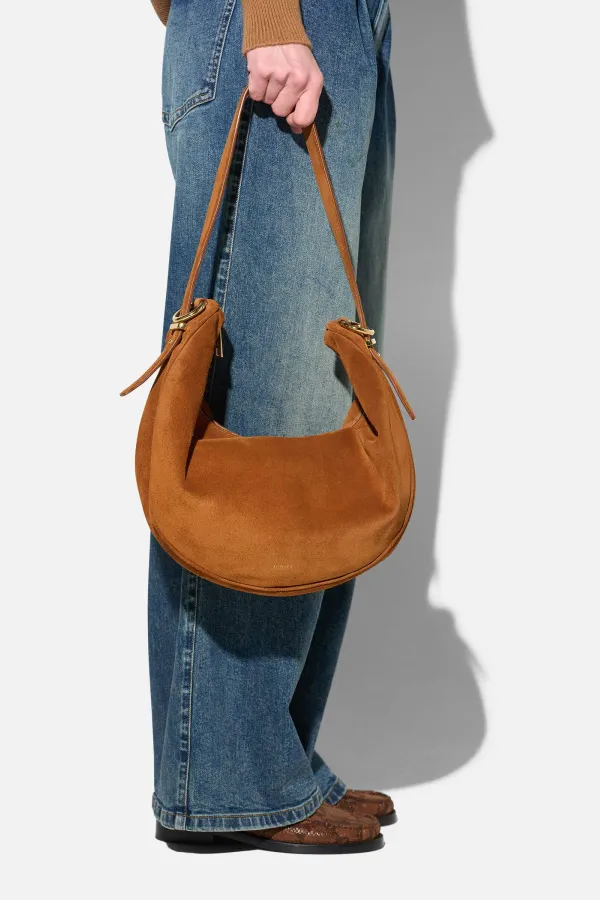 Leren Dames Schoudertas Suede Oregon Cognac