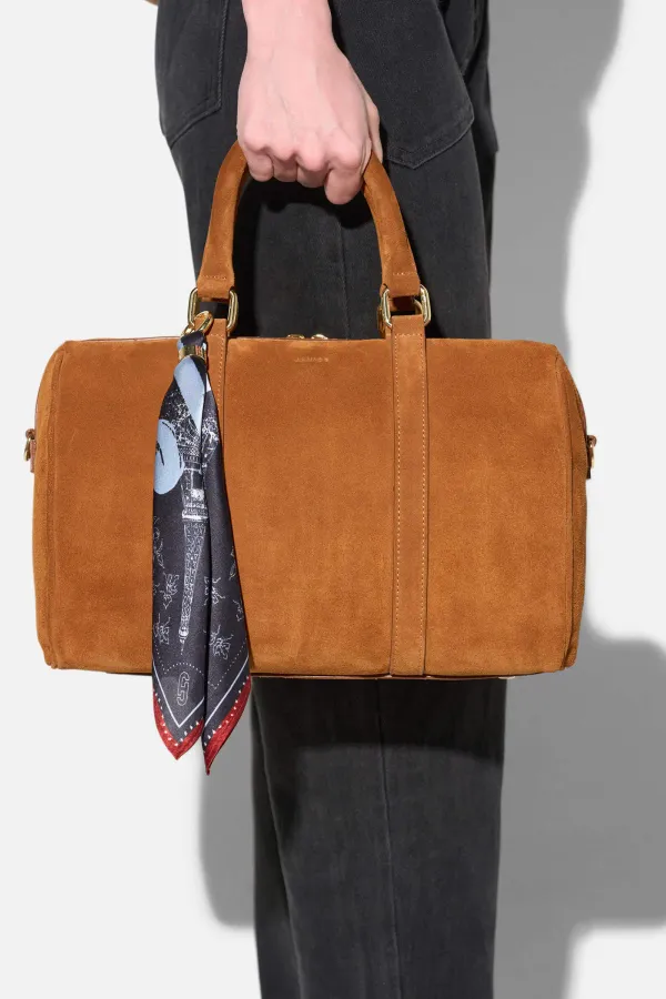 Leren Dames Tas Bowling Bag Suede Wade Cognac