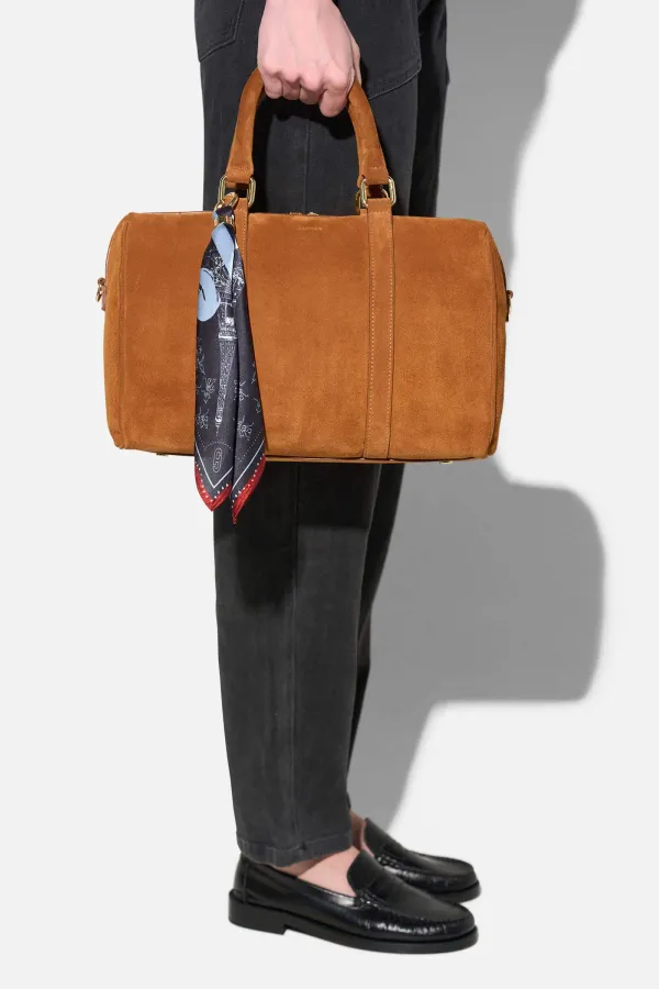 Leren Dames Tas Bowling Bag Suede Wade Cognac