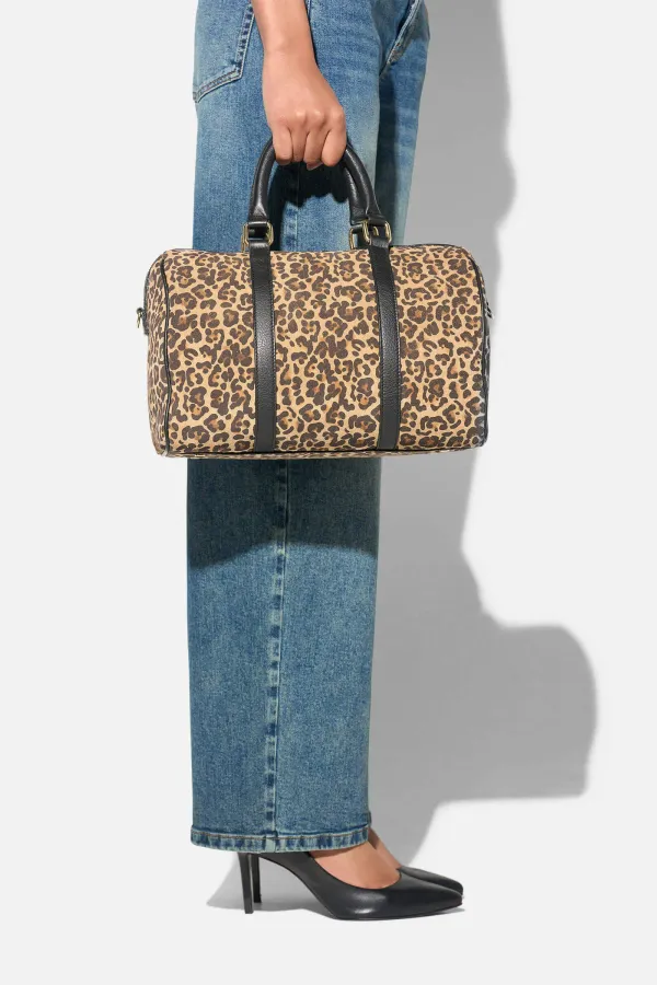 Leren Dames Tas Bowling Bag Suede Wade Panterprint