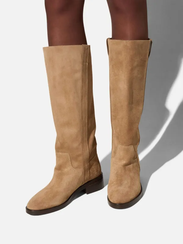 Leren Hogen Laars Plat Sem Suede Beige