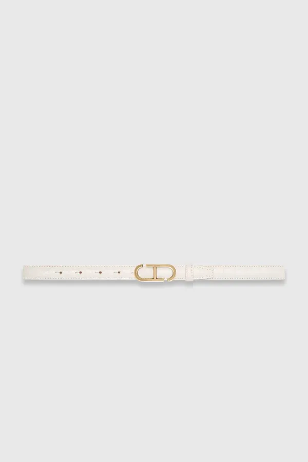 Leren Riem Dames Trophy Off White Croco Brass Buckle