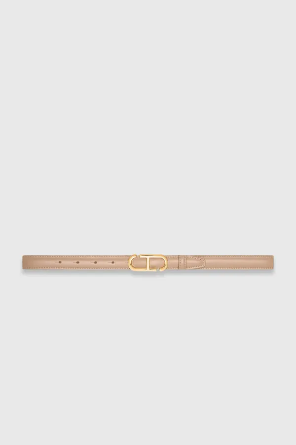 Leren Riem Dames Trophy Taupe Gouden Buckle