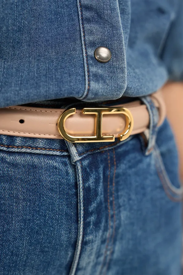 Leren Riem Dames Trophy Taupe Gouden Buckle