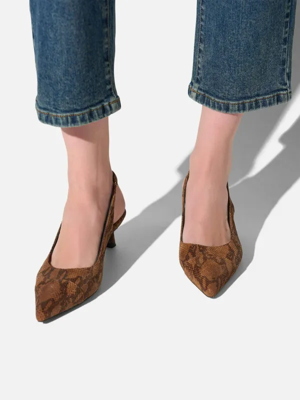 Leren Slingback Pumps Daylon Slangenprint Bruin