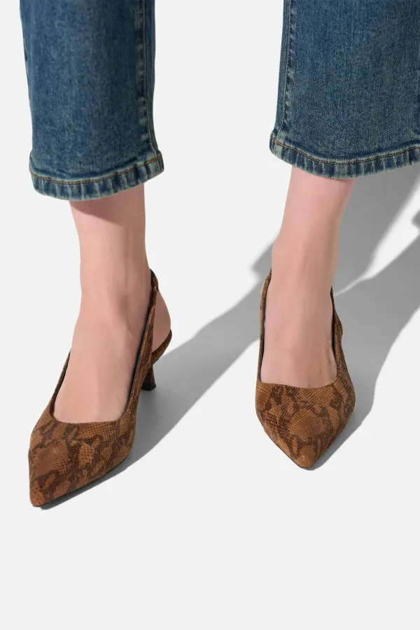 Leren Slingback Pumps Daylon Slangenprint Bruin