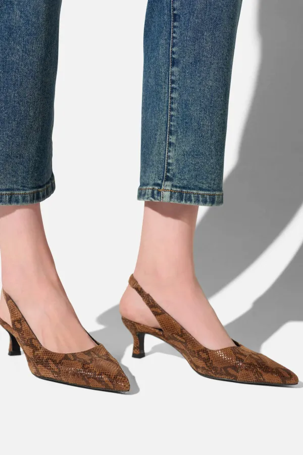 Leren Slingback Pumps Daylon Slangenprint Bruin