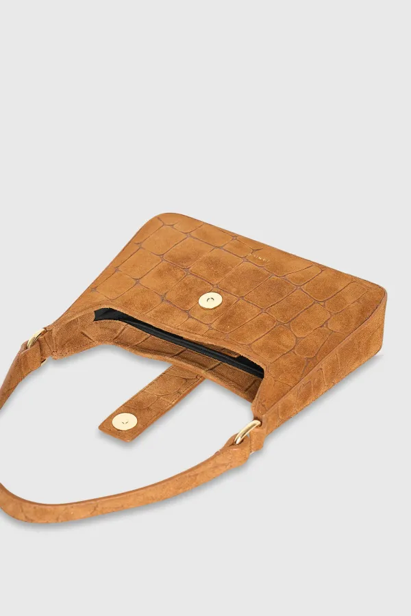 Leren Suede Handtas Camel Croco Conan
