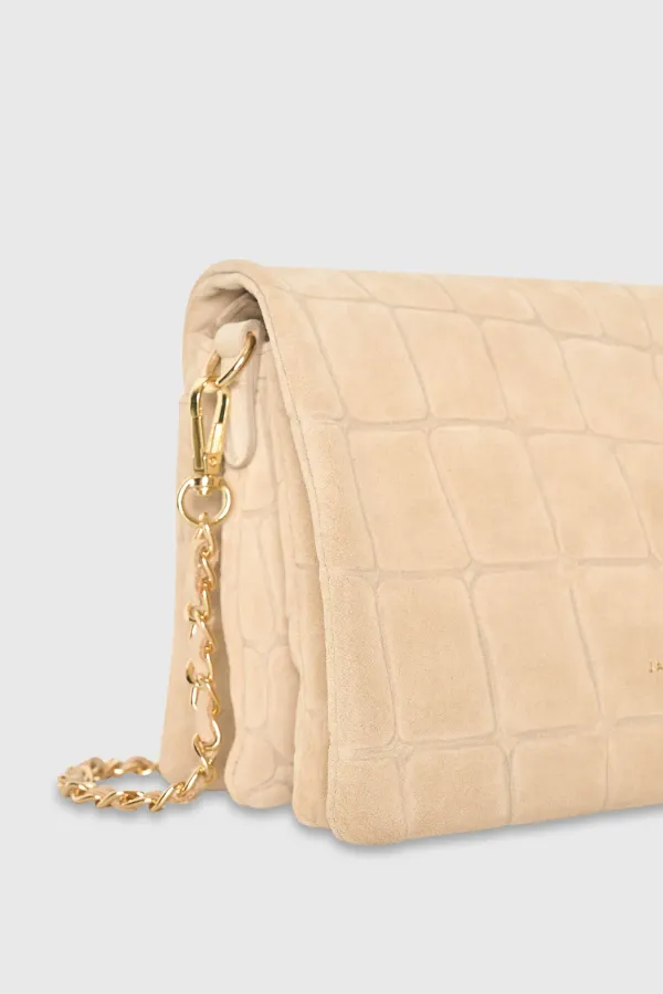 Leren Suede Schoudertas Tas Beige Croco Skylar