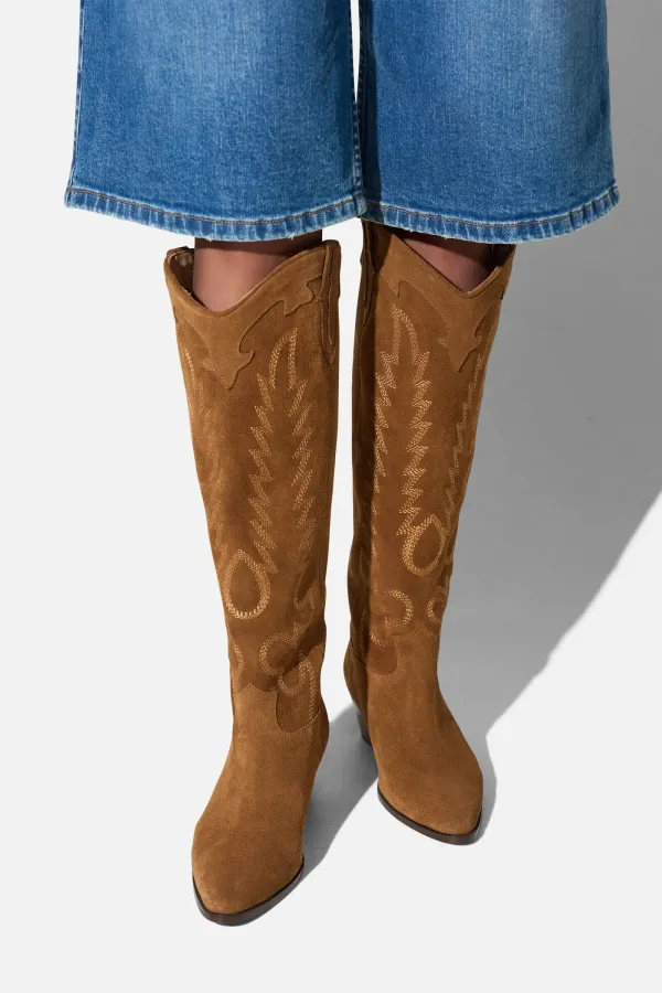 Leren Western Laars Dames Hayden Suede Cognac