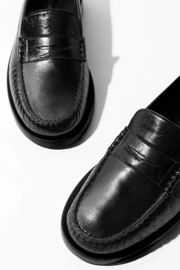 Leren Penny Loafer Dames Sevan Zwart